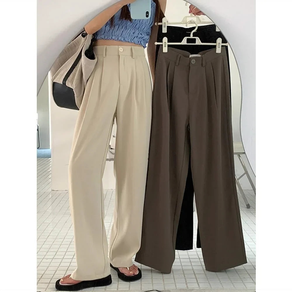 High Waist Draped Suit Pants for plus Size Women Spring Autumn Design Sensation Floor Length Casual Straight Wide Leg Long Pants