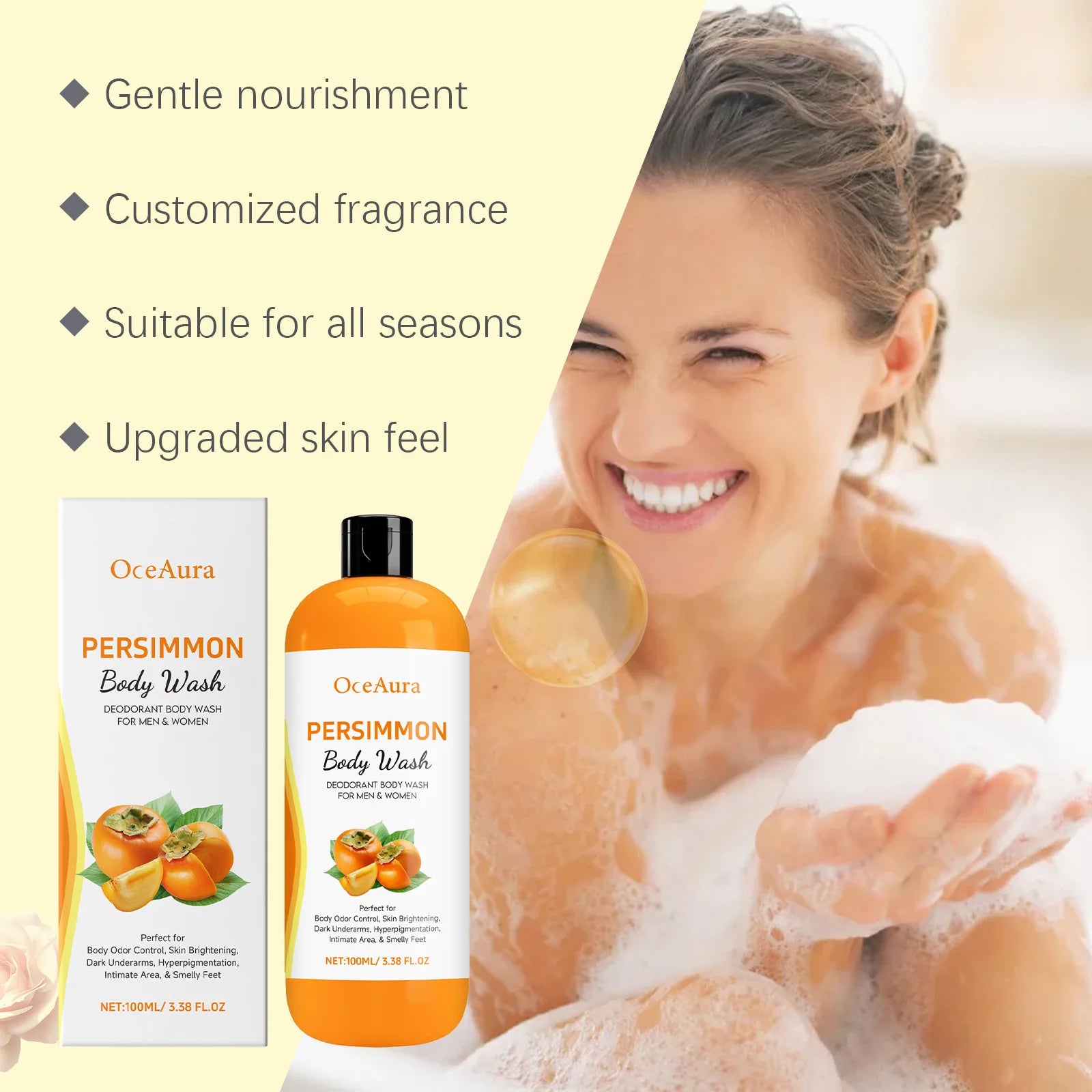 Persimmon Body Wash Remove Dirt Sweat Eliminating Odor Oil Control Exfoliating Smoothing Softening Lasting Aroma Foam Shower Gel