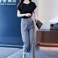Nine-point Wide-leg Pants for Women in Summer Thin New High-waist Drooping Ice Silk Suit Women's Slim Straight Pants