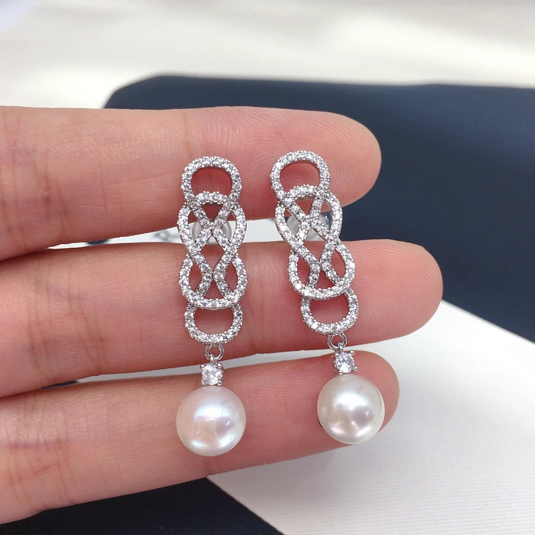 Freshwater Pearl Earring Celebrity Style Premium Jewelry Inlaid Sparkling Zircon Entangle Banquet Elegant Wedding Gift For Woman