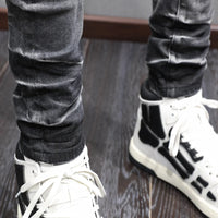 Designer Fashion New High Quality Black Grey Jeans Elastic Slimming Perforated Patch Washed Jeans High Street Hip Hop Brand Pant