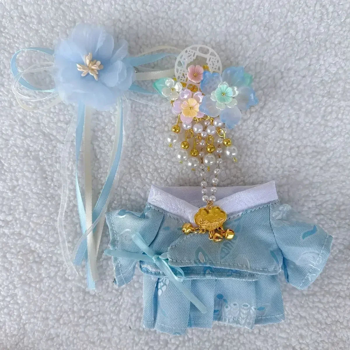 For 15/17cm Labubu Doll Accessories Labubu 3.0 Outfit Korean Traditional Style Dress Set with Hair Clip Doll Clothes