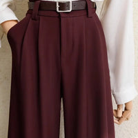 2025 New Burgundy Suits Pants for Women Office Lady Elegant High Waist Wide Leg Fashion Trousers with Pockets Black Gray