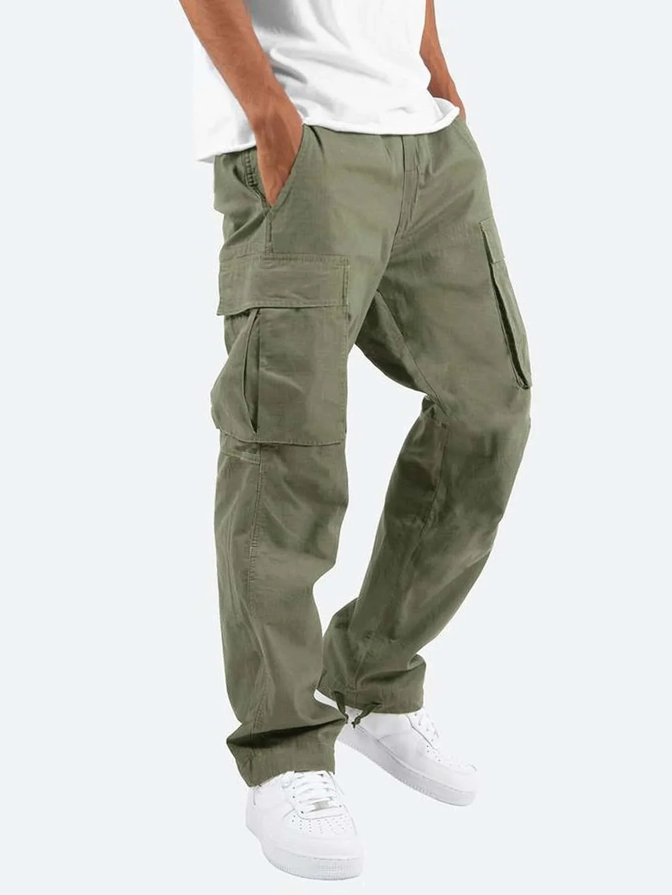 2025new men's workwear pants, European and American men's loose straight casual pants, men's workwear pocket pants