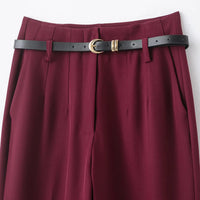 Faionable High Waist Belted Straight Leg Pants Women's Slim Fit Casual Autumn New Arrival Street Sle Polyester Fiber