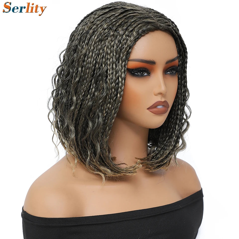 New Style Bob Box Braided Wigs For Black Women 12inches Synthetic Box Braids Crochet Hair Wigs On Sale Clearance Short Black Wig