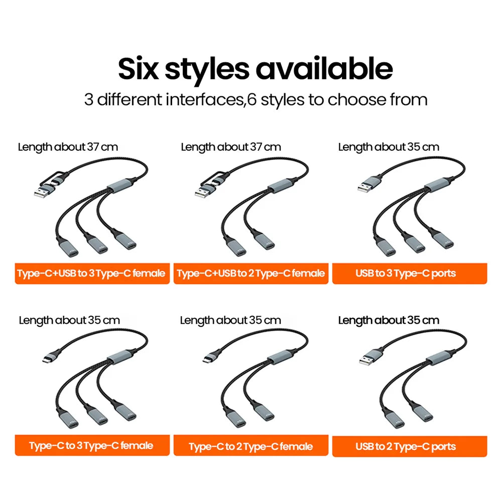 USB Type C HUB Multiple Splitter Adapter OTG Data Transfer 3/2 Port USB Power Charging Hub Cable Connector Adapter