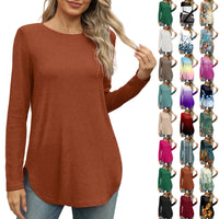 Traf 2024 Mujer Womens Long Sleeve Round Neck Shirts Side Split Basic Loose Tunic Tops Casual Shirts Ropa De Mujer Fashion