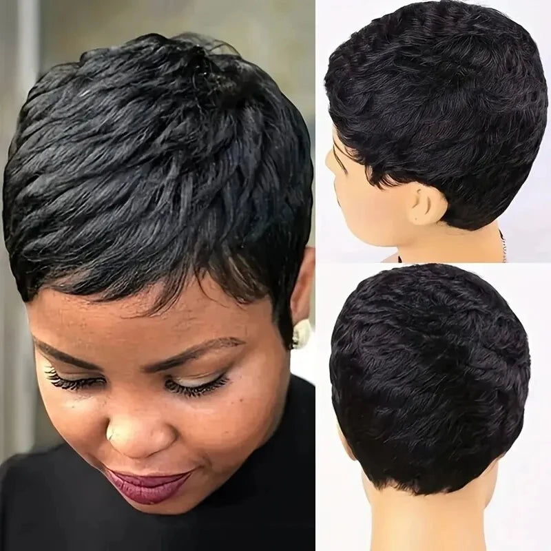 Brazilian Remy Pixie Cut Wigs Human Hair Short Prepluck Wig  Full Machine Made Human Hair Wigs For Black Women