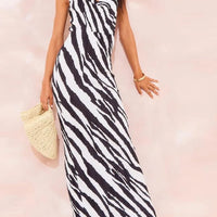 Folds Print Spaghetti Strap Slim Long Dresses Women Fashion Sexy Low Cut Package Hip Bodycon Party Dress Trendy Streetwear New