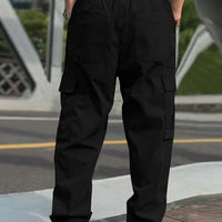 Men s Loose Cargo Long Pants Solid Color Drawstring Waist Straight Leg Trousers Casual Work Pants with Pockets