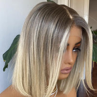 Synthetic Wig Hair Highlight Ash Blonde Straight Bob For Woman Lace Front Wig Bang Brazilian Hair Short Bob Wig