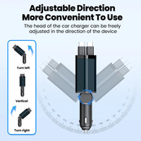 Elough 4 IN 1 Retractable Car Charger Fast Charging USB C To USB C ios Cable Charger USB Type C Car Adapter For iPhone Huawei