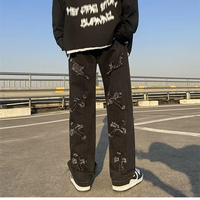 Cross Embroidery Y2k Jeans Mens Straight Denim Pants Casual Vintage Jeans Versatile Fashion Streetwear Spring High Street Pants