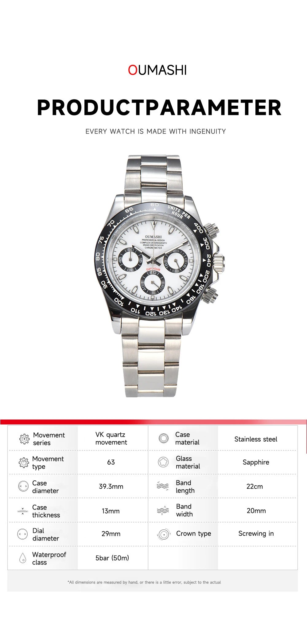 OUMASHI VK63 Man luxury panda watches Sports Quartz Watch Sapphire Stainless Steel Waterproof  Chronometer for vk63 Movement