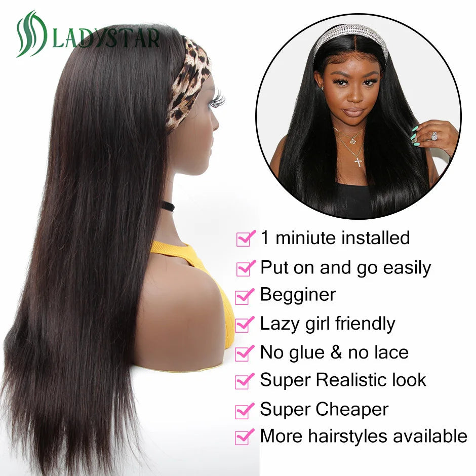 Brazilian Straight Hair Headband Wig Remy Human Hair Wigs For Women Scarf Wig Straight Hair Wigs With Headband
