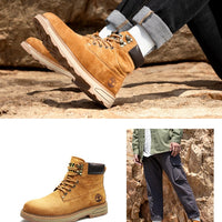 Autumn Winter Velvet Platform Boots for Men Designer Soft-soled Cow Suede Work Shoes Man Fashion Non-slip Yellow Ankle Boot Male