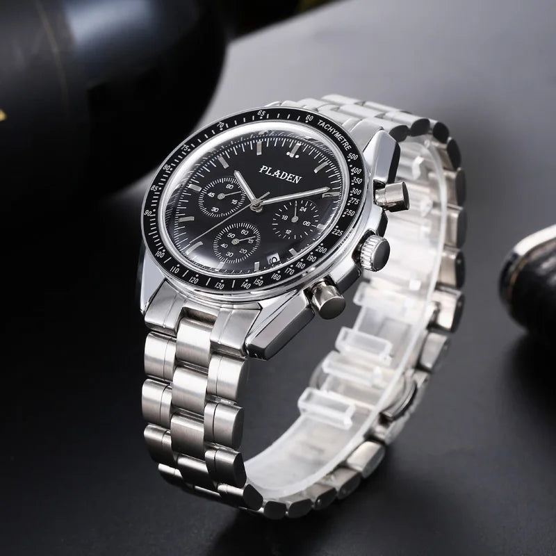 PLADEN New Arrival Luxury Watch For Men Fashion Stainless Steel Chronograph Quartz Wristwatch Business Sport Waterproof Watches