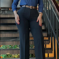 Women's Pants Spring Autumn High Waist Straight Leg Work Pants New Fashion  Solid Long Pants Slim Fit Elegant Pants Female