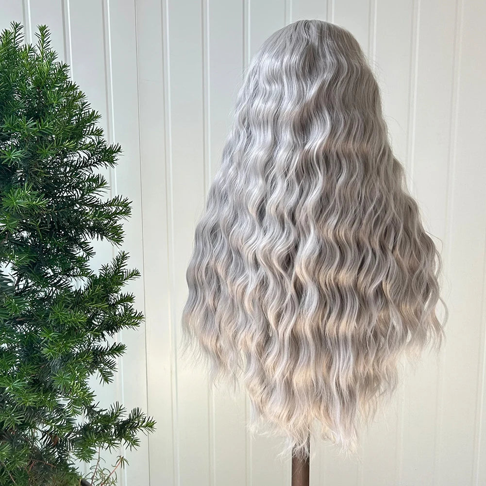 AIMEYA Yellow Hair Cosplay Synthetic Lace Front Wigs for Women Long Loose Wave Wig Free Part Heat Resistant Fiber Synthetic Wig