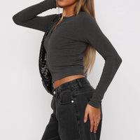 Womens V Neck Button Down Henley T Shirts Y2K Slim Fit Long Sleeve Crop Tops Basic Casual Going Out Tee Shirts
