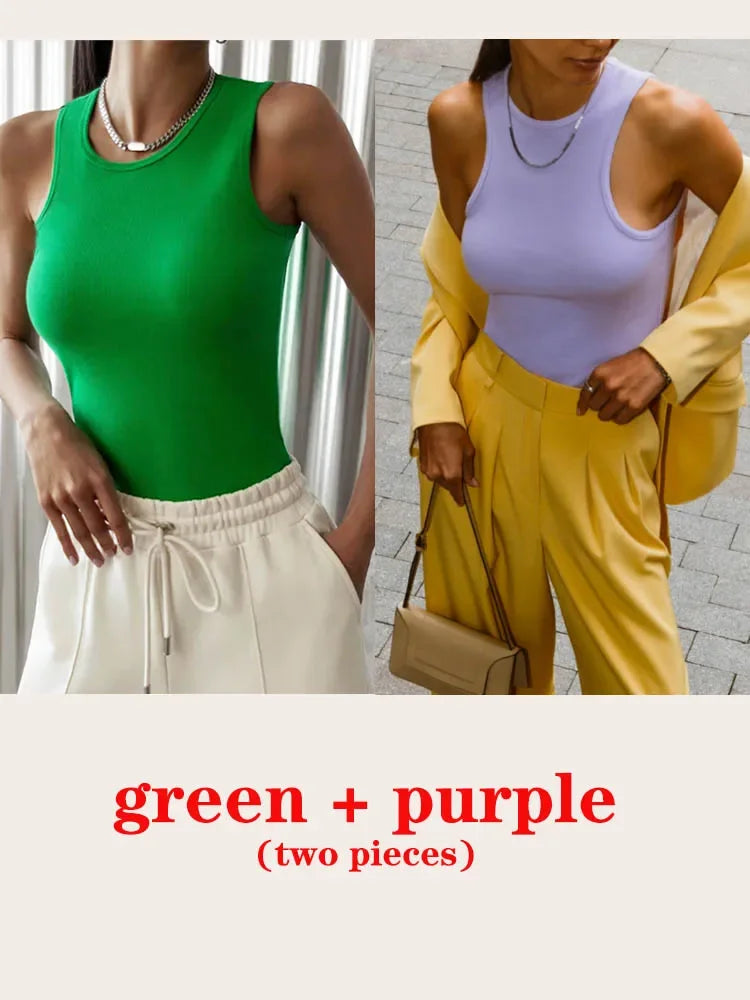 Women's Corset Summer 100% Cotton Crop Top Y2k Knitted Camis O Neck Knit Camisole Sleeveless Vest Solid Slim Tank Tops Women