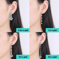 FEOBUR 3/6cttw Full Moissanite Drop Earrings for Women 925 Sterling Silver Lab Diamond Long Earring Bridal Wedding Jewelry GRA