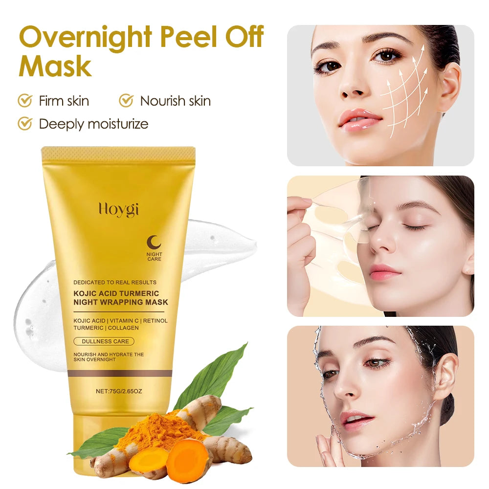 2pcs Collagen Overnight Facial Mask Deep Pore Cleansing Peel off Oil Control Turmeric Night Face Mask for Skin Care