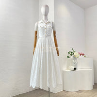 White Sleeveless Embroidery Midi Dress 2025 Top Quality