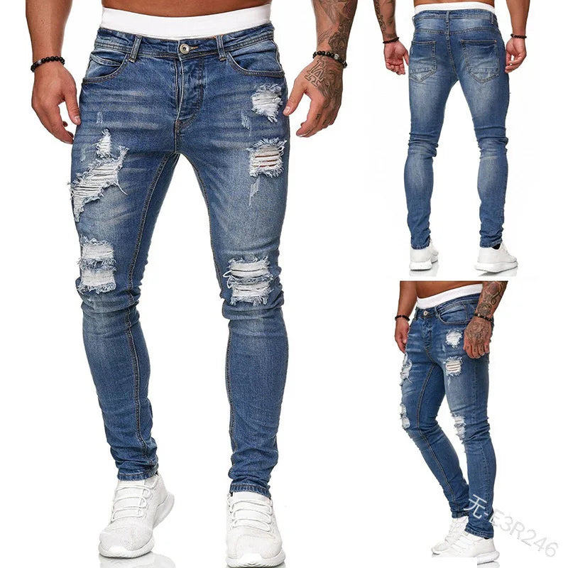 2024 Men Jeans Solid Pockets Stretch Denim Straight Pants Spring Summer Business Casual Trousers Daily Streetwear Men's Clothing