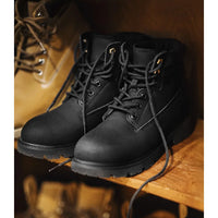 Maden Men's Versatile Black Boots Plush Lining Warmth Shoes Retro Non-Slip Thick Sole Work Boots Outdoor Casual Mid-Calf Boots