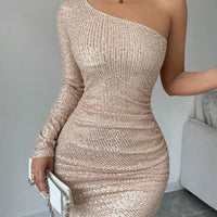 Women's Off Shoulder  Sequins Bodycon Dress, Elegant Fashion Short Dress for Party Club Dating Wear, Ladies Dress for All Season