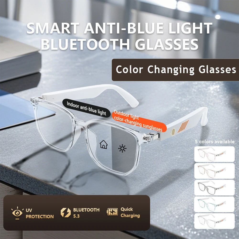 Smart Glasses for Men Women Color-changing Blue Light Lenses Bluetooth 5.3 Audio Intelligent Touch HD Calls HI-FI Sound Quality
