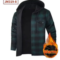 Fashion korean popular clothes winter Adding velvet and thickening long-sleeve shirts for men casual Hooded jacket plaid tops