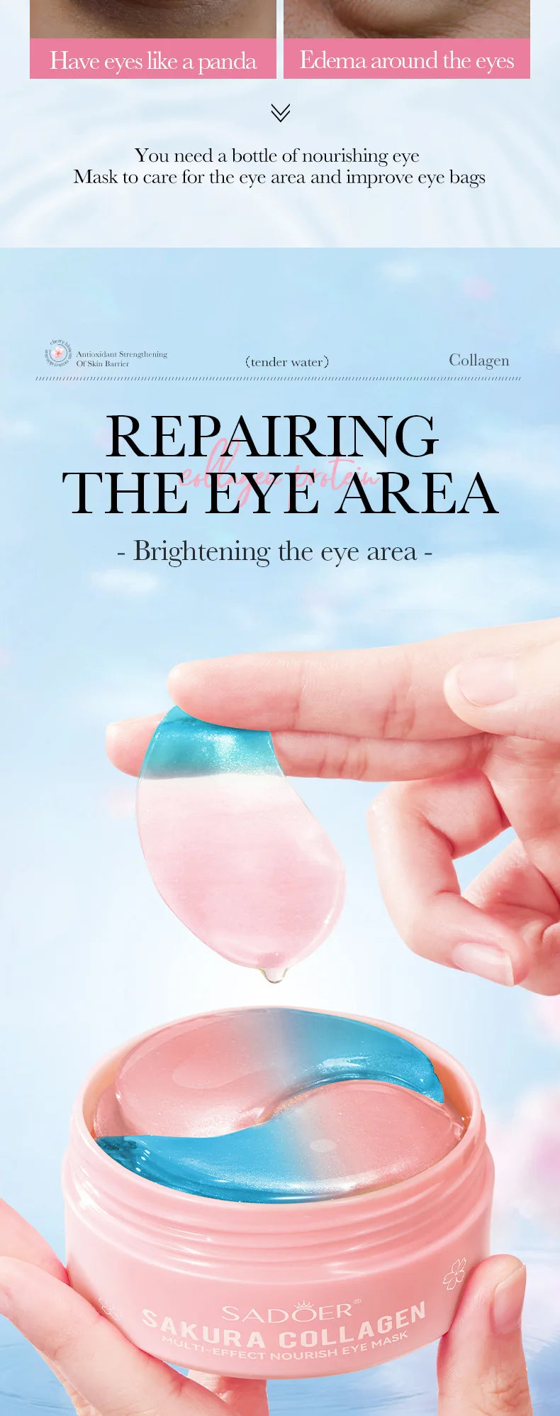 60pcs SADOER Sakura Collagen Eye Mask Anti Dark Circles Eyes Bags Removal Moisturizing Firming Eye Patches Skin Care for Eyes