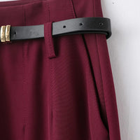 Faionable High Waist Belted Straight Leg Pants Women's Slim Fit Casual Autumn New Arrival Street Sle Polyester Fiber