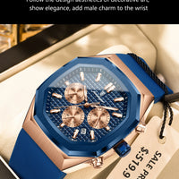 POEDAGAR Business Watch For Men Waterproof Luminous Chronograph Date Man Wristwatch Silicone Strap Quartz Men's Watches Male+Box