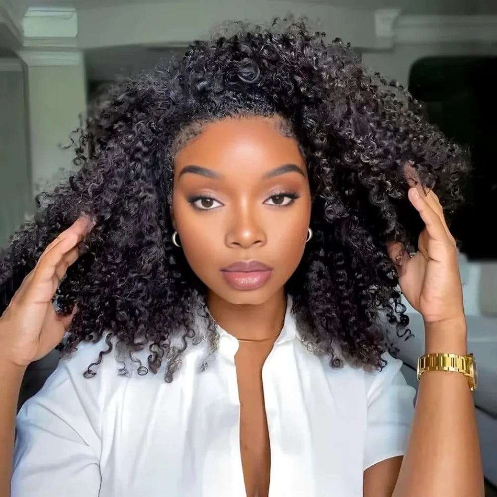 Half Wig Kinky Curly 200% Density Remy Hair Curly Wigs 100% Human Hair No Leave Out Upgrade Glueless Clip In Half Wigs For Women
