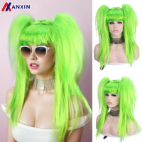 Anxin Long  Green Straight  Party Double Ponytail Wig