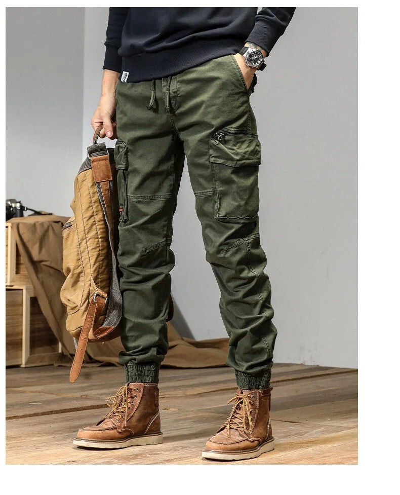 CAAYU Joggers Cargo Pants Mens Casual Y2k Multi-Pocket Male Trousers Sweatpants Streetwear Techwear Military Green Track Pants