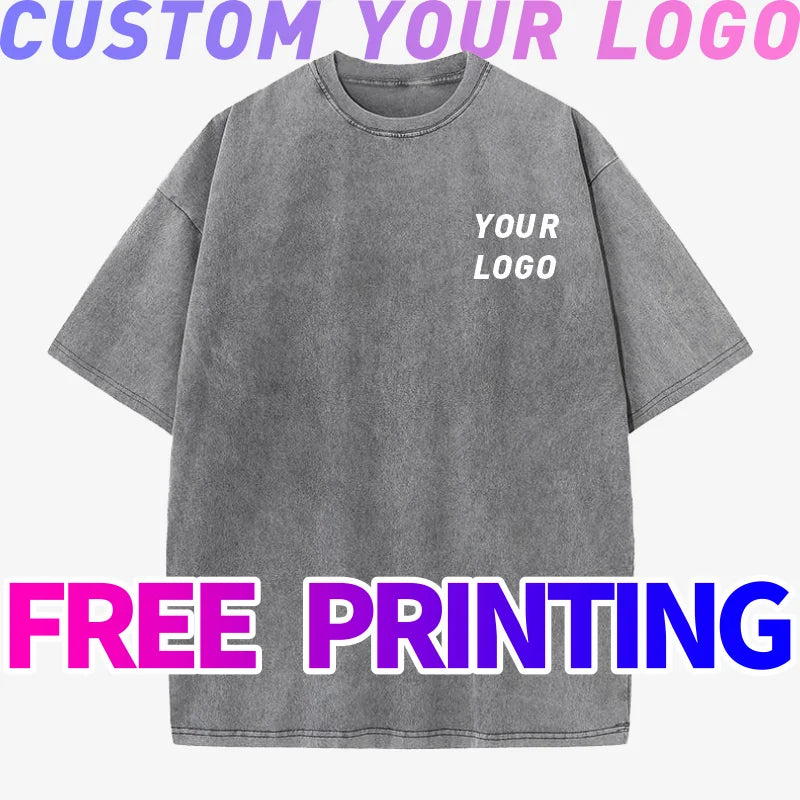 Custom T-shirt free print logo images vintage wash design tees pure cotton cultural shirts men's women's batik wax print Fabric