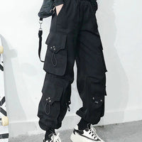 Women Cargo Pants 2023 Harem Pants Fashion Punk Pockets Jogger Trousers With Chain Harajuku Elastics High Waist Streetwear