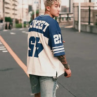 European and American Men's and Women's Football Enthusiasts Fashionable V-neck Short Sleeved T-shirt Retro Rugby Football Tops