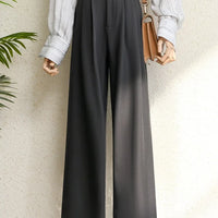 2025 New Burgundy Suits Pants for Women Office Lady Elegant High Waist Wide Leg Fashion Trousers with Pockets Black Gray