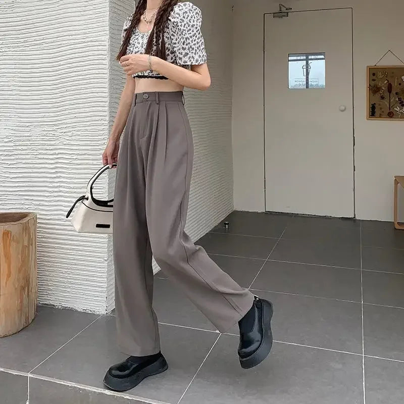 High Waist Draped Suit Pants for plus Size Women Spring Autumn Design Sensation Floor Length Casual Straight Wide Leg Long Pants