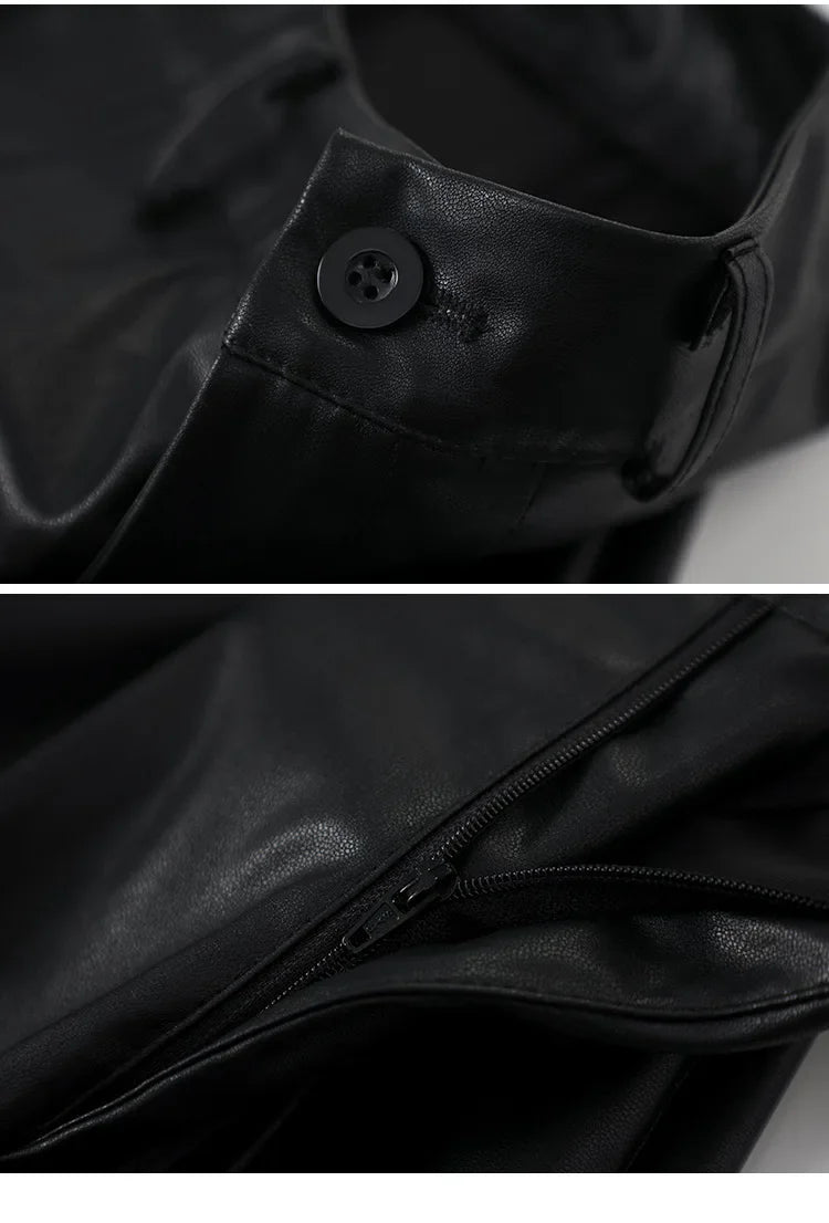 High Waist Wide Leg PU Leather Pants Women's Suit Casual Floor Length Trousers Autumn Winter New Style Loose Fit Long Pants
