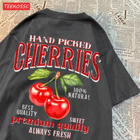 Summer Lemon Cherries Prints T-Shirts Cotton Women's Tops Oversize O-Neck Soft Short Sleeve tees Street Casual Womans Clothes