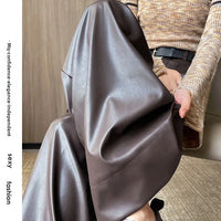 High Waist Wide Leg PU Leather Pants Women's Suit Casual Floor Length Trousers Autumn Winter New Style Loose Fit Long Pants