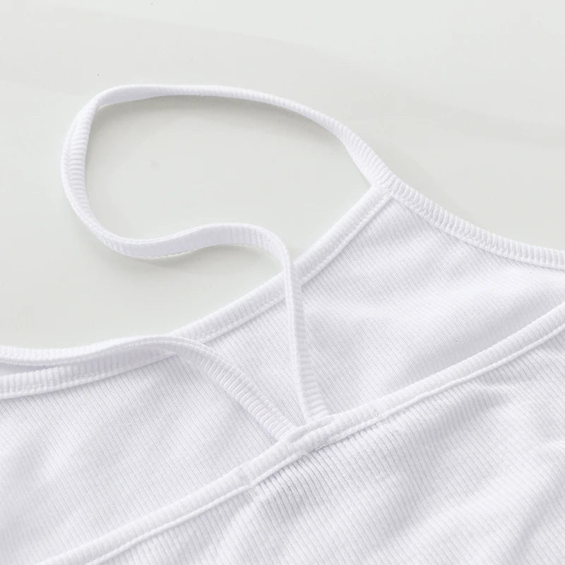 Knitted 94% Cotton Tank Tops Women Black White Sexy Low-Cut Back Cross Crop Tops For Women Streetwear Slimming Sports Vest