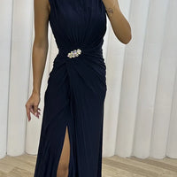 Women Sexy Dress New Sleeveless Solid Party Slim Empire Split Female Elegant Round Neck Fashion Long Clothing